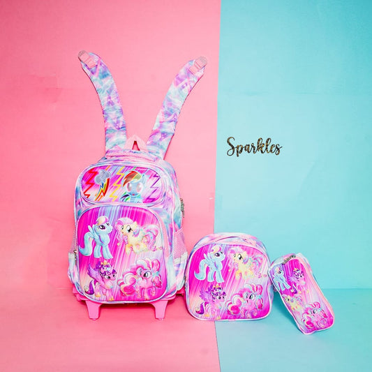 3 PC TROLLEY BACKPACK SET SPARKLES