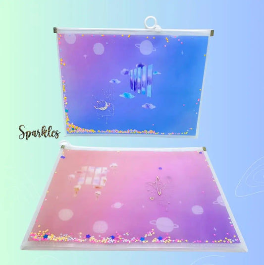 GLITTERY TRANSLUCENT GALAXY FOLDER SPARKLES