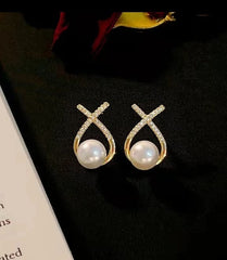 PEARL DROP EAR STUDS SPARKLES