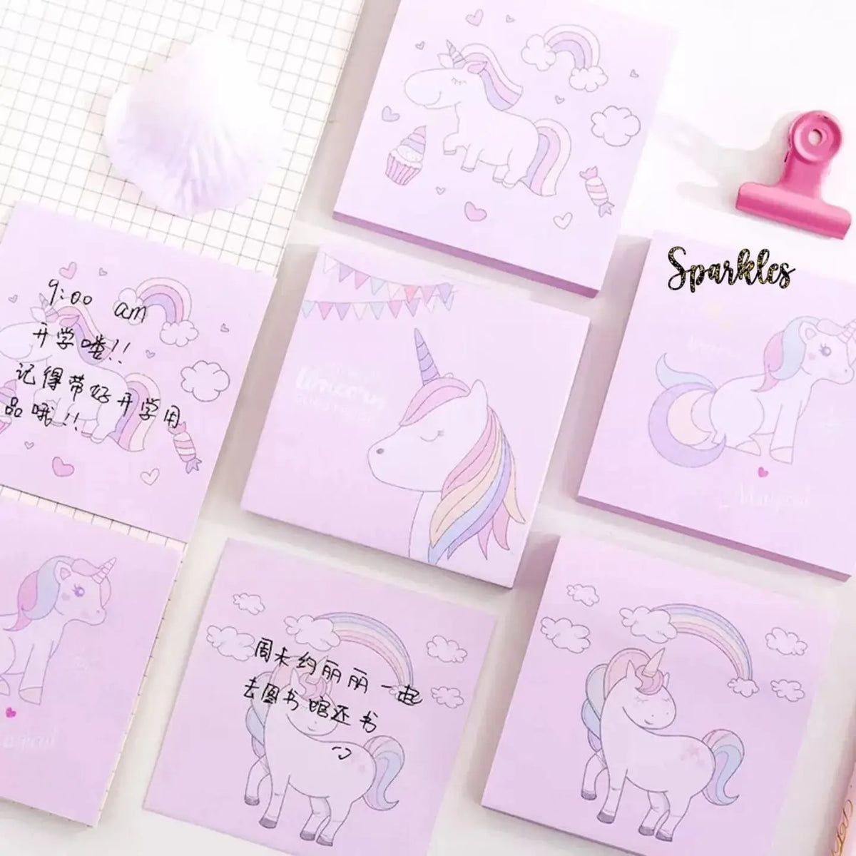 ADORABLE UNICORN STICKY NOTEPAD SPARKLES