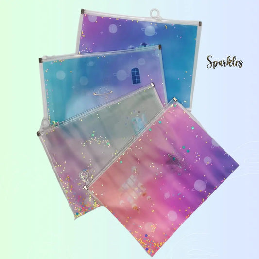 GLITTERY TRANSLUCENT GALAXY FOLDER SPARKLES