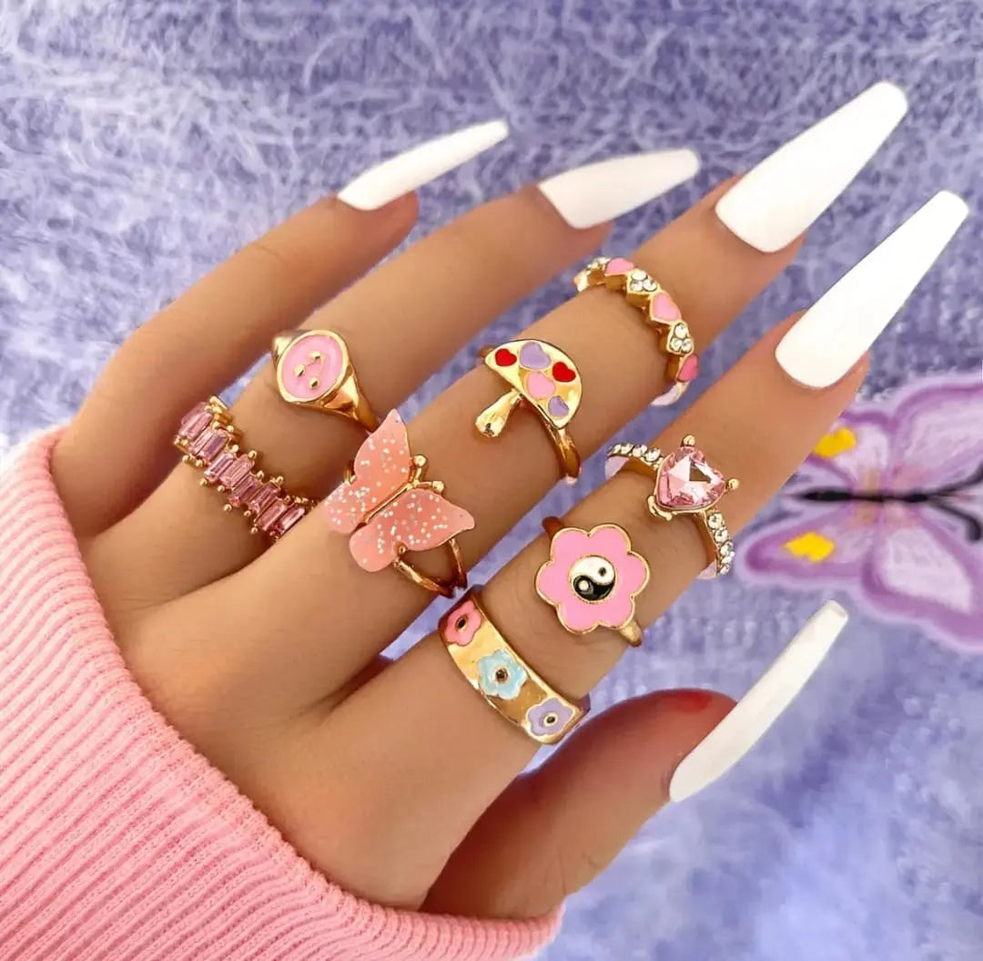 8 X LUXURIOUS DAINTY RINGS SET SPARKLES