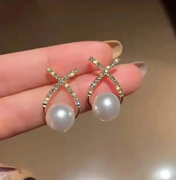 PEARL DROP EAR STUDS SPARKLES