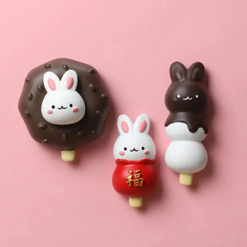 3 X ADORABLE BUNNY FRIDGE MAGNETS SET SPARKLES