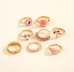 8 X LUXURIOUS DAINTY RINGS SET SPARKLES