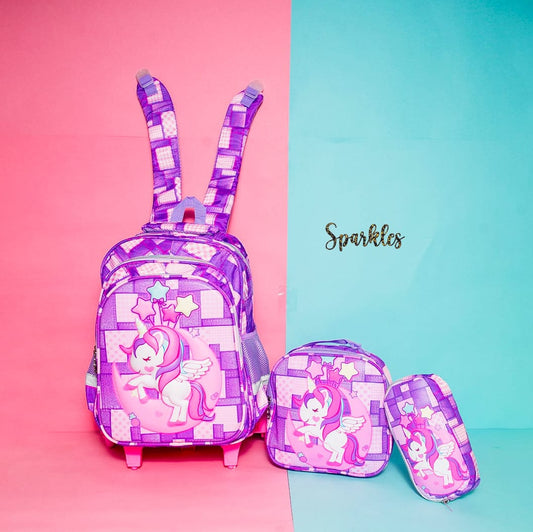 3 PC TROLLEY BACKPACK SET SPARKLES