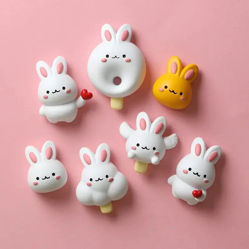 6 X ADORABLE BUNNY FRIDGE MAGNETS SET SPARKLES