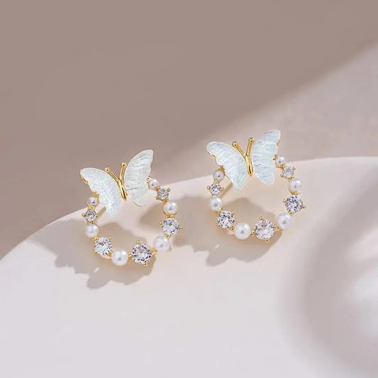 BUTTERFLY FAUX PEARL STUDS SPARKLES