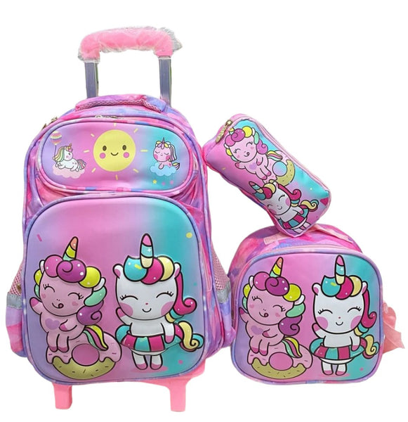 ADORABLE UNICORN TROLLEY BACKPACK SET