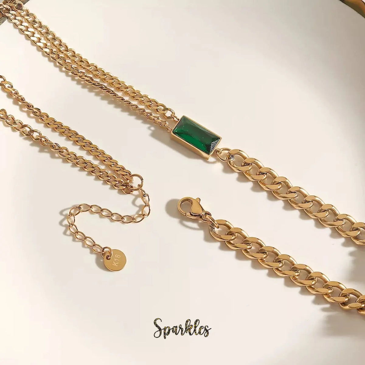 DAINTY EMERALD NECKLACE SPARKLES