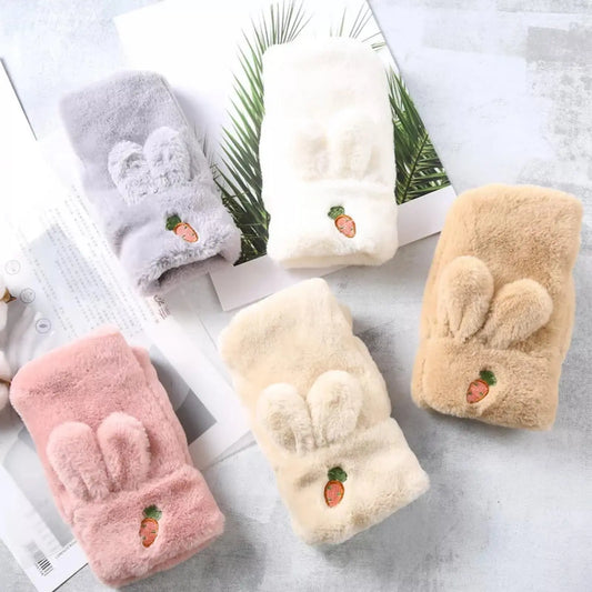 BUNNY PLUSH GLOVES FOR WINTER SPARKLES