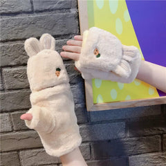 BUNNY PLUSH GLOVES FOR WINTER SPARKLES