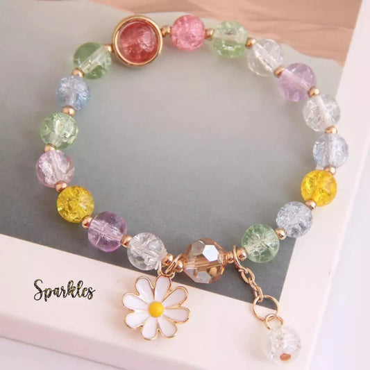 FLOWER CHARM BEADED BRACELET SPARKLES