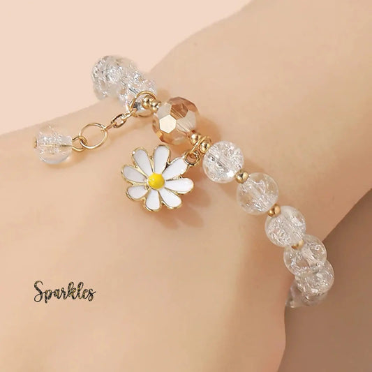 FLOWER CHARM BEADED BRACELET SPARKLES