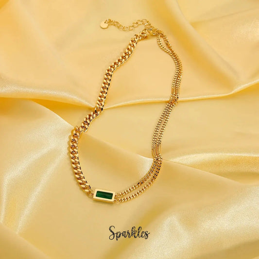 DAINTY EMERALD NECKLACE SPARKLES